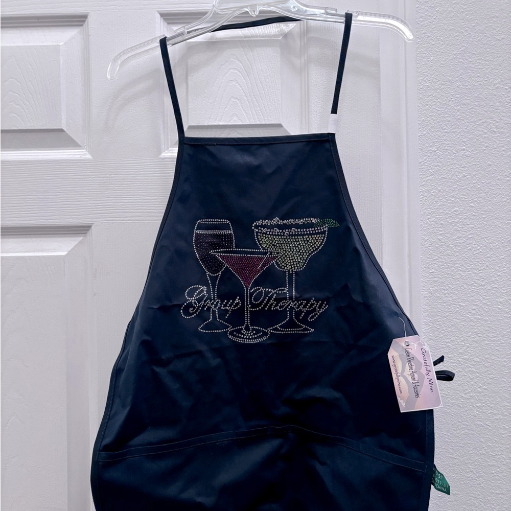 Black Apron with Rhinestone Design